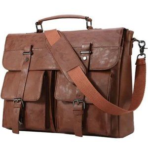 𝅺NEW Leather Messenger Bag for Men 15.6 Inch Brown